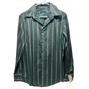 Material London Button Down Shirt Men's Small Dark Green Stripe Long Sleeve NWT